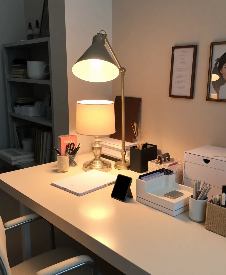 22 Functional Home Office Organization Tricks to Create Your Dream Workspace (#6 Will Blow Your Mind!) - 14. Elegant Desk Lighting