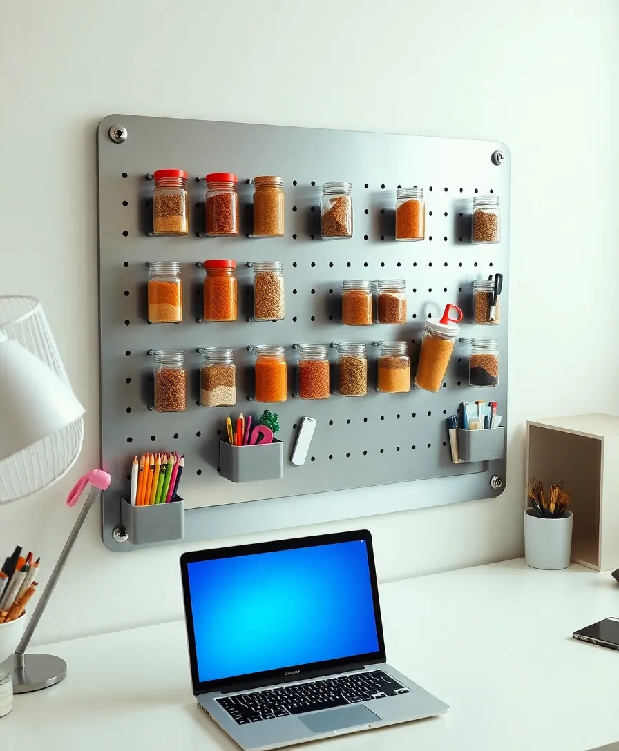 22 Functional Home Office Organization Tricks to Create Your Dream Workspace (#6 Will Blow Your Mind!) - 6. Magnetic Spice Jars for Small Supplies