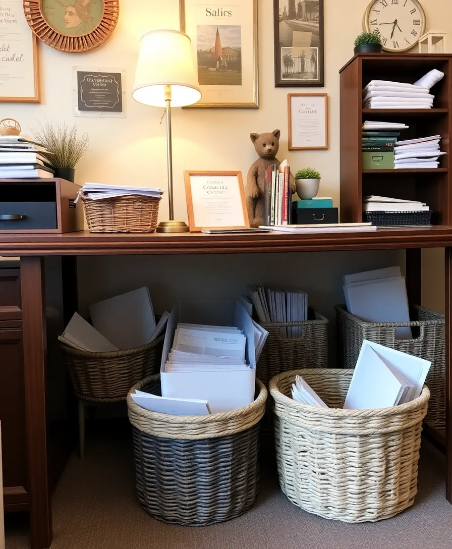 22 Functional Home Office Organization Tricks to Create Your Dream Workspace (#6 Will Blow Your Mind!) - 11. Use Baskets for Storage