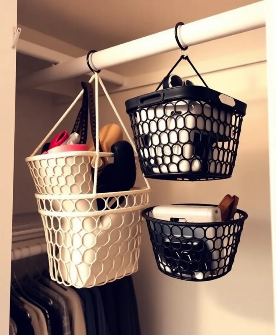 22 Trendy Closet Organization Ideas That Will Inspire You to Declutter (Don’t Miss #13!) - 9. Hanging Baskets