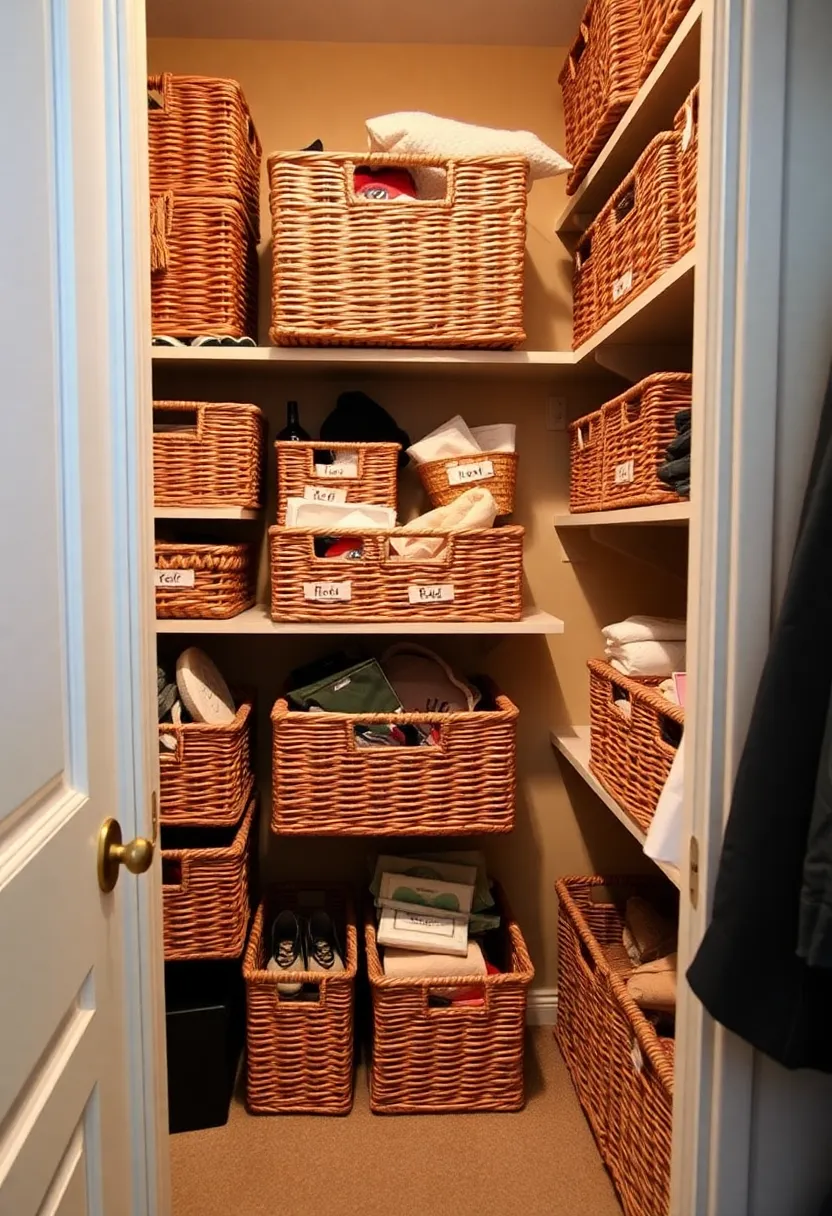 22 Walk-In Closet Organization Ideas That'll Make You Wonder Why You Didn't Do This Sooner! - 12. Use Baskets for Bulk Items
