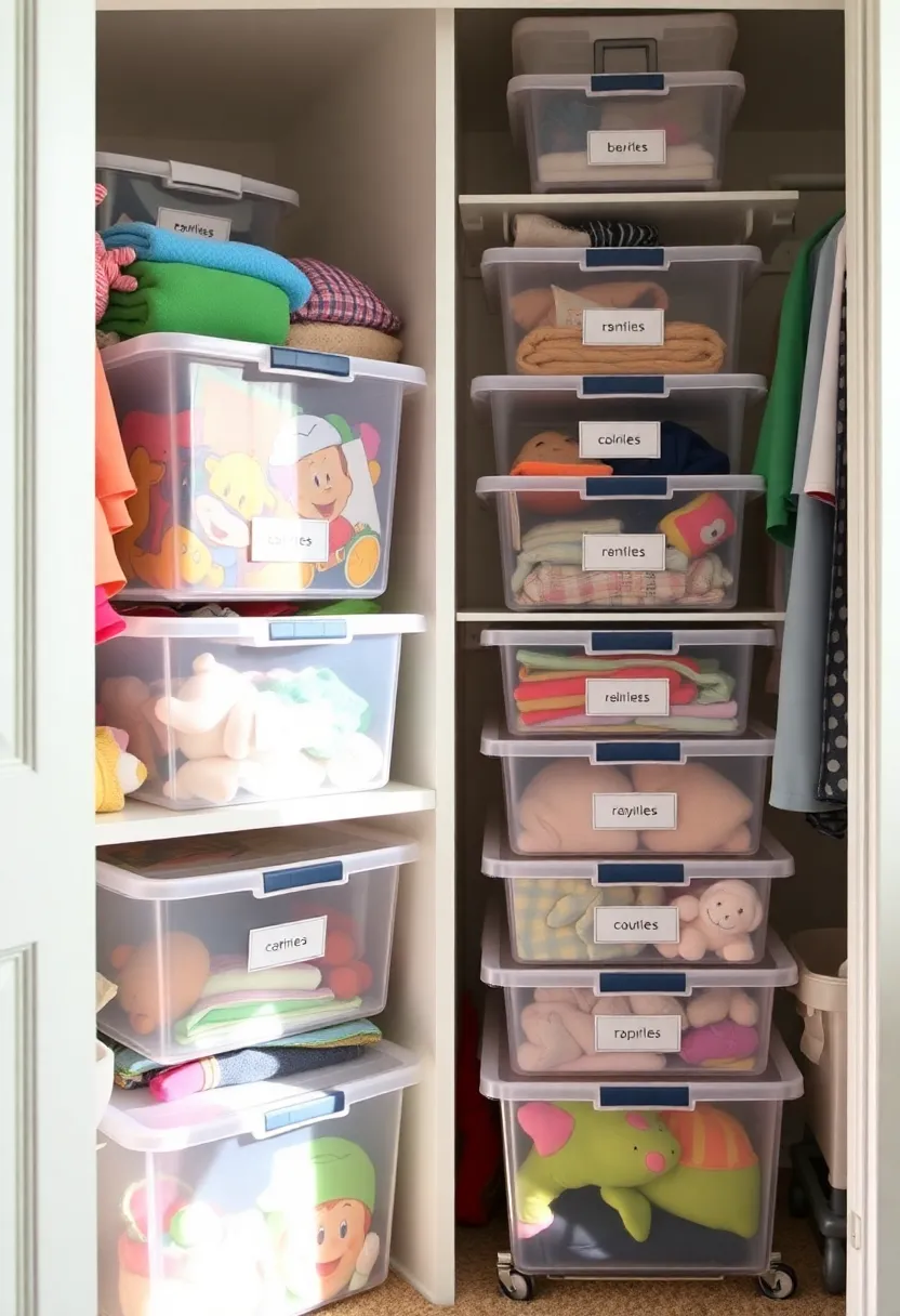 22 Kids Closet Organization Ideas That Will Transform Your Child's Room! - 3. Clear Storage Boxes for Visibility