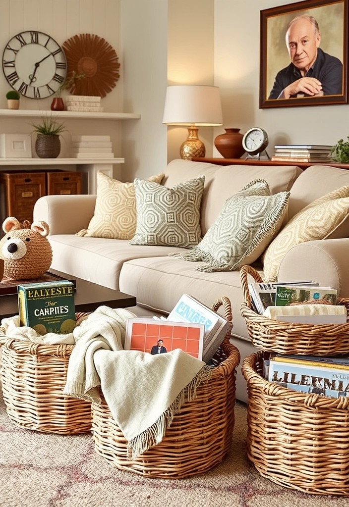 21 DIY Organization Ideas That Will Transform Your Chaos into Calm (You Won't Believe #10!) - 8. Decorative Baskets for Living Room Storage