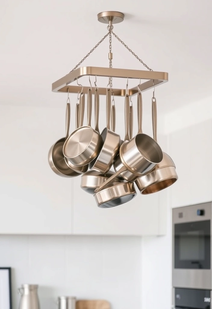 21 Minimalist Kitchen Cabinet Organization Ideas for a Clutter-Free Home! - 10. Simple Hanging Racks for Pots and Pans