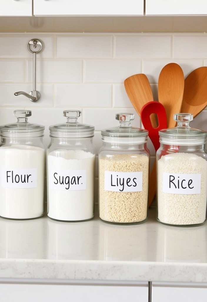 21 Minimalist Kitchen Cabinet Organization Ideas for a Clutter-Free Home! - 19. Use of Simple Canisters for Dry Goods