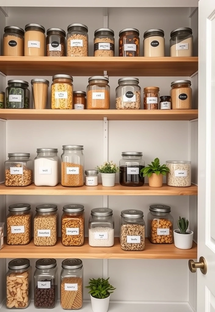 21 Minimalist Kitchen Cabinet Organization Ideas for a Clutter-Free Home! - 1. Clear Glass Jars for Pantry Items