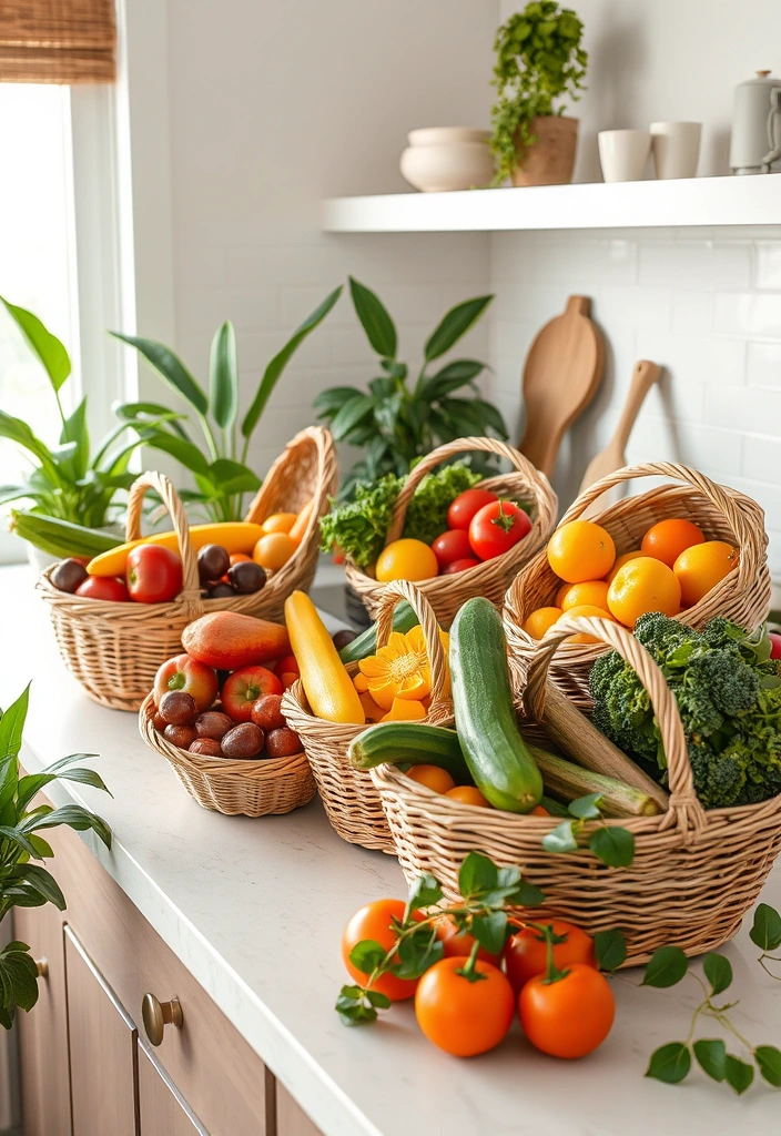 21 Minimalist Kitchen Cabinet Organization Ideas for a Clutter-Free Home! - 15. Creative Use of Baskets for Fruits and Vegetables