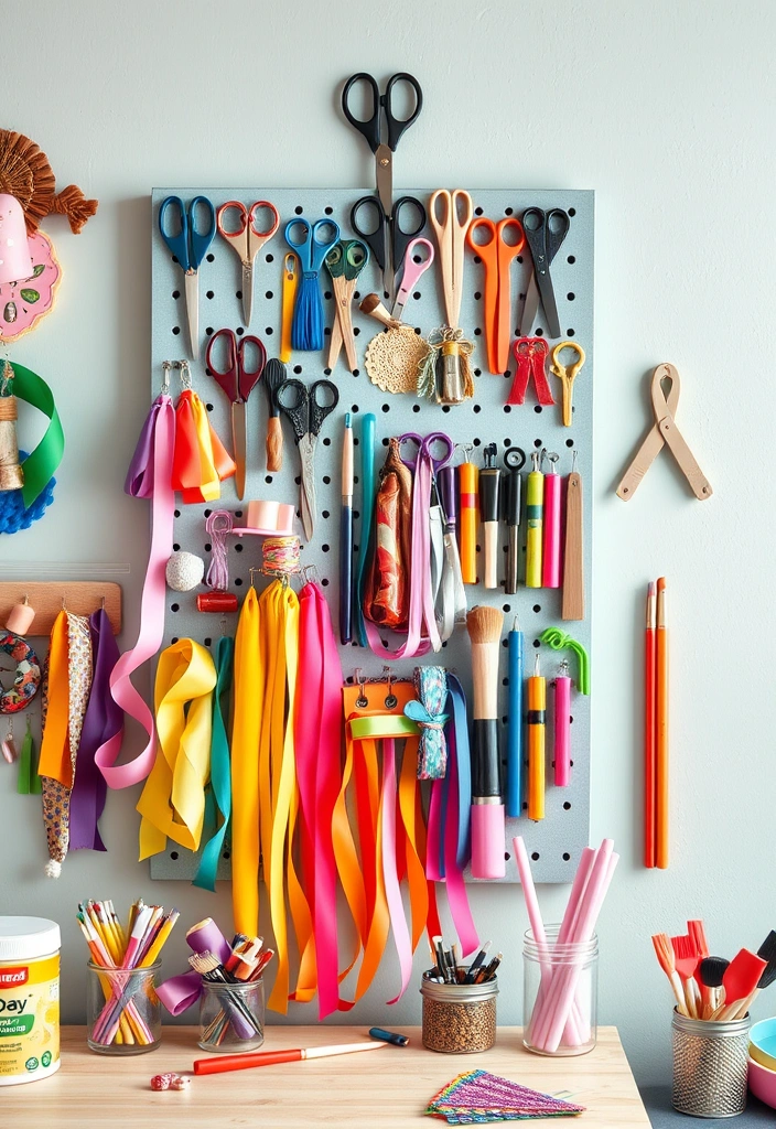 21 Craft Organization Ideas That Will Make You Wonder Why You Didn't Do This Sooner! - 1. Colorful Pegboard Display