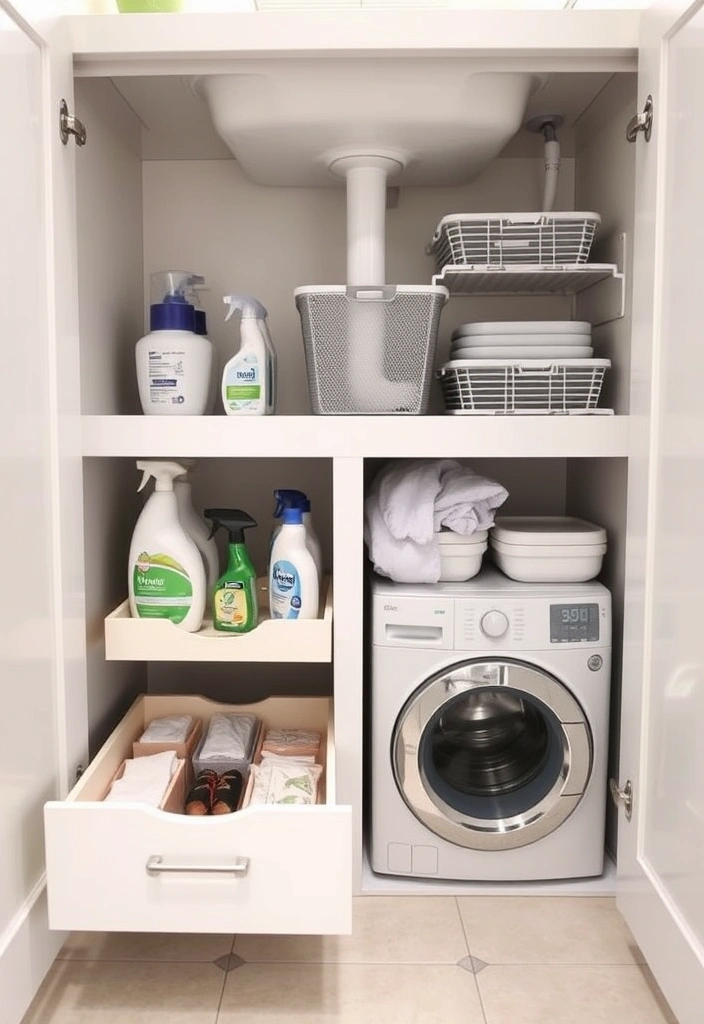 21 Laundry Room Organization Ideas That Will Make You Excited to Do Laundry! - 12. Under-Sink Storage Solutions