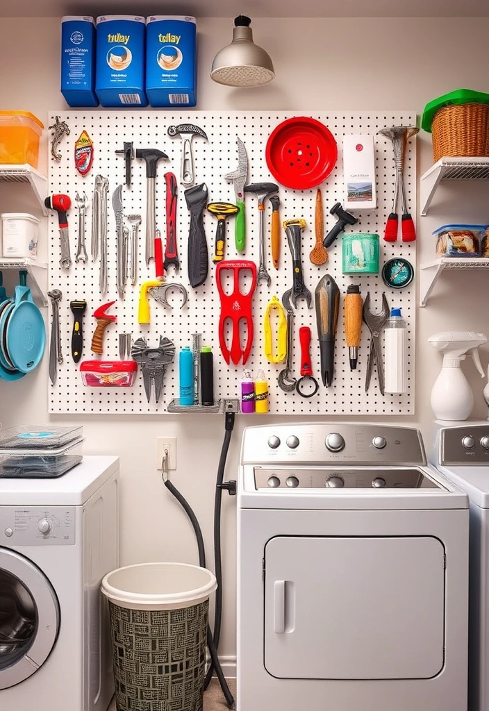 21 Laundry Room Organization Ideas That Will Make You Excited to Do Laundry! - 8. Pegboard Organization